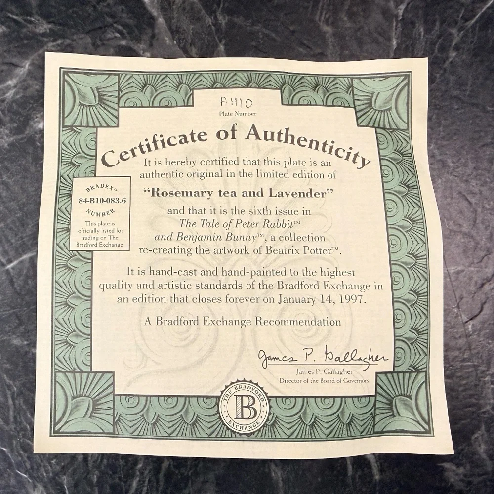 1995 THE BRADFORD EXCHANGE “Rosemary tea and Lavender” Plate #A1110